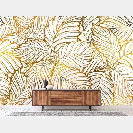 Papier peint motif feuilles tropicales dorées – Wallnifity®