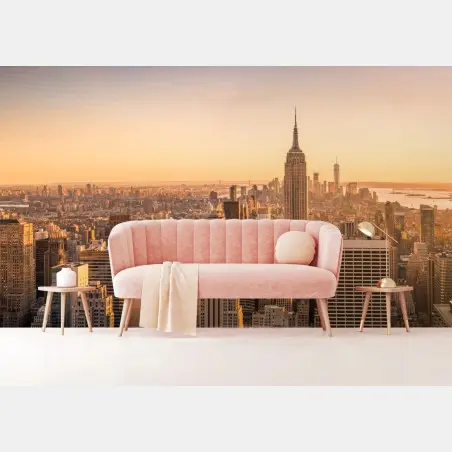 Papier peint panorama doré de New York au coucher du soleil – Wallnifity®