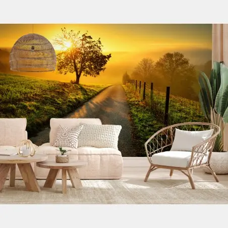 Papier peint lever de soleil sur chemin de campagne – Wallnifity®