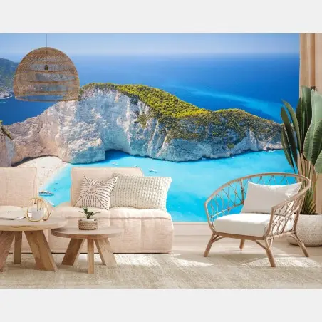 Papier peint panorama de Navagio, eaux turquoises de Zakynthos – Wallnifity®