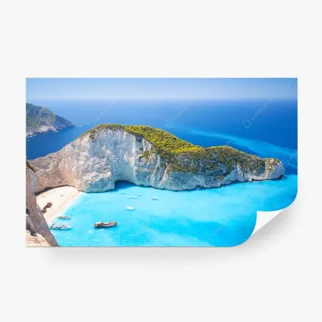 Papier peint panorama de Navagio, eaux turquoises de Zakynthos – Wallnifity®