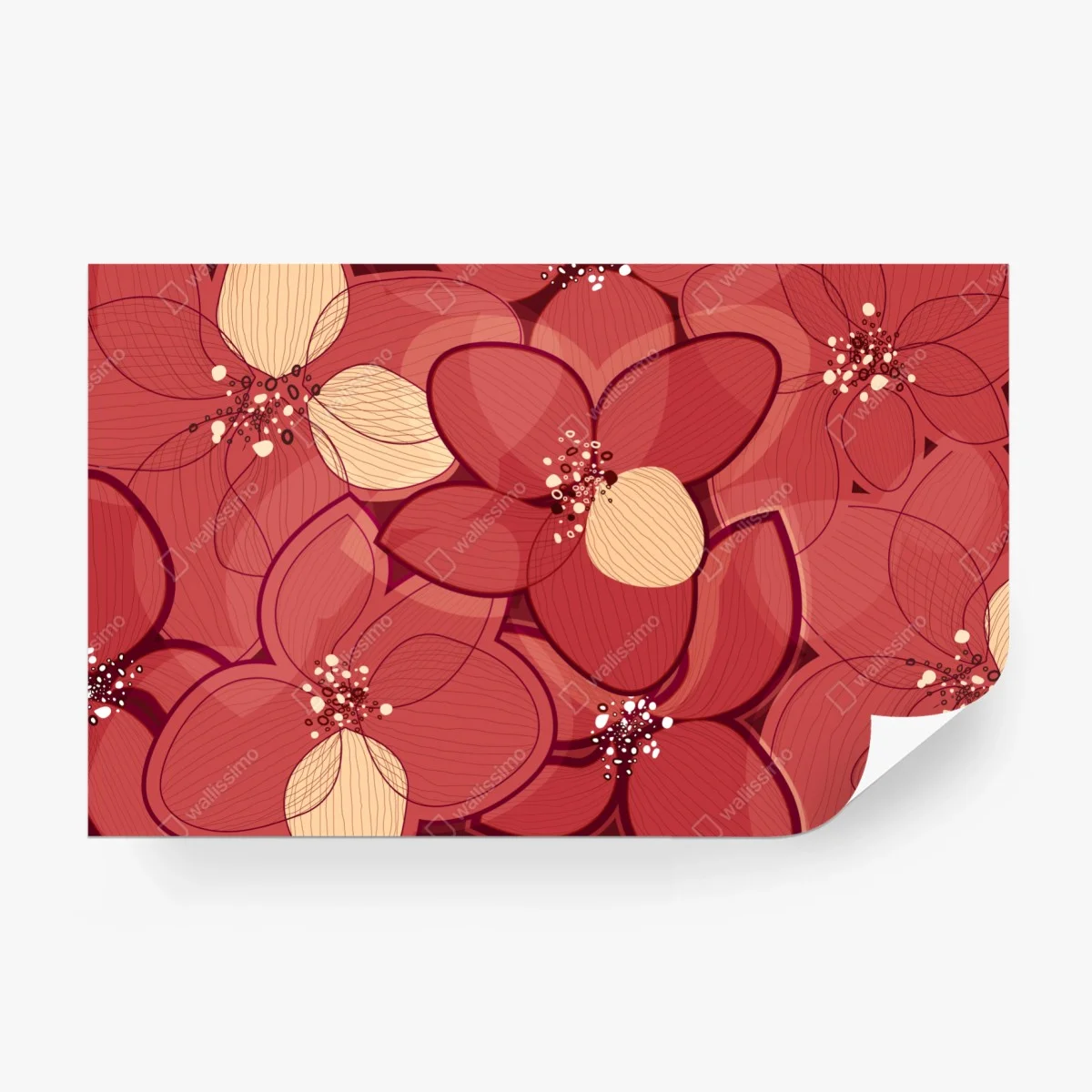 Papier peint motif floral rouge et crème – Wallnifity®