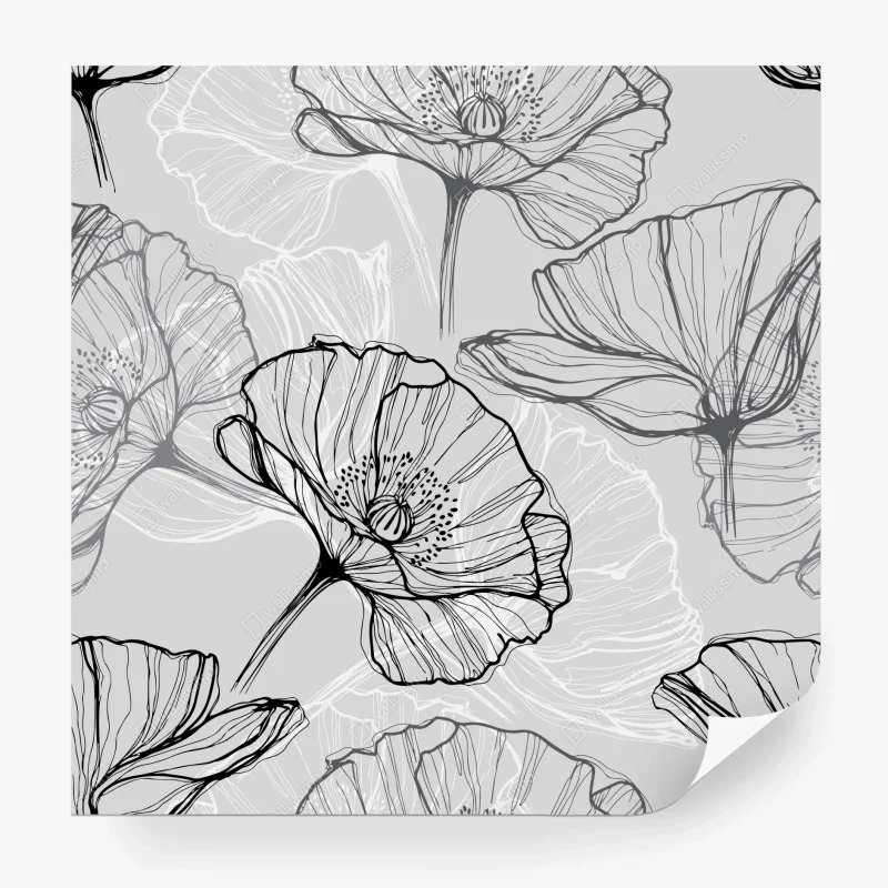 Papier peint motif pavots en dessin au trait noir et gris – Wallnifity® Papier peint motif pavots en dessin au trait noir et gris – Wallnifity®