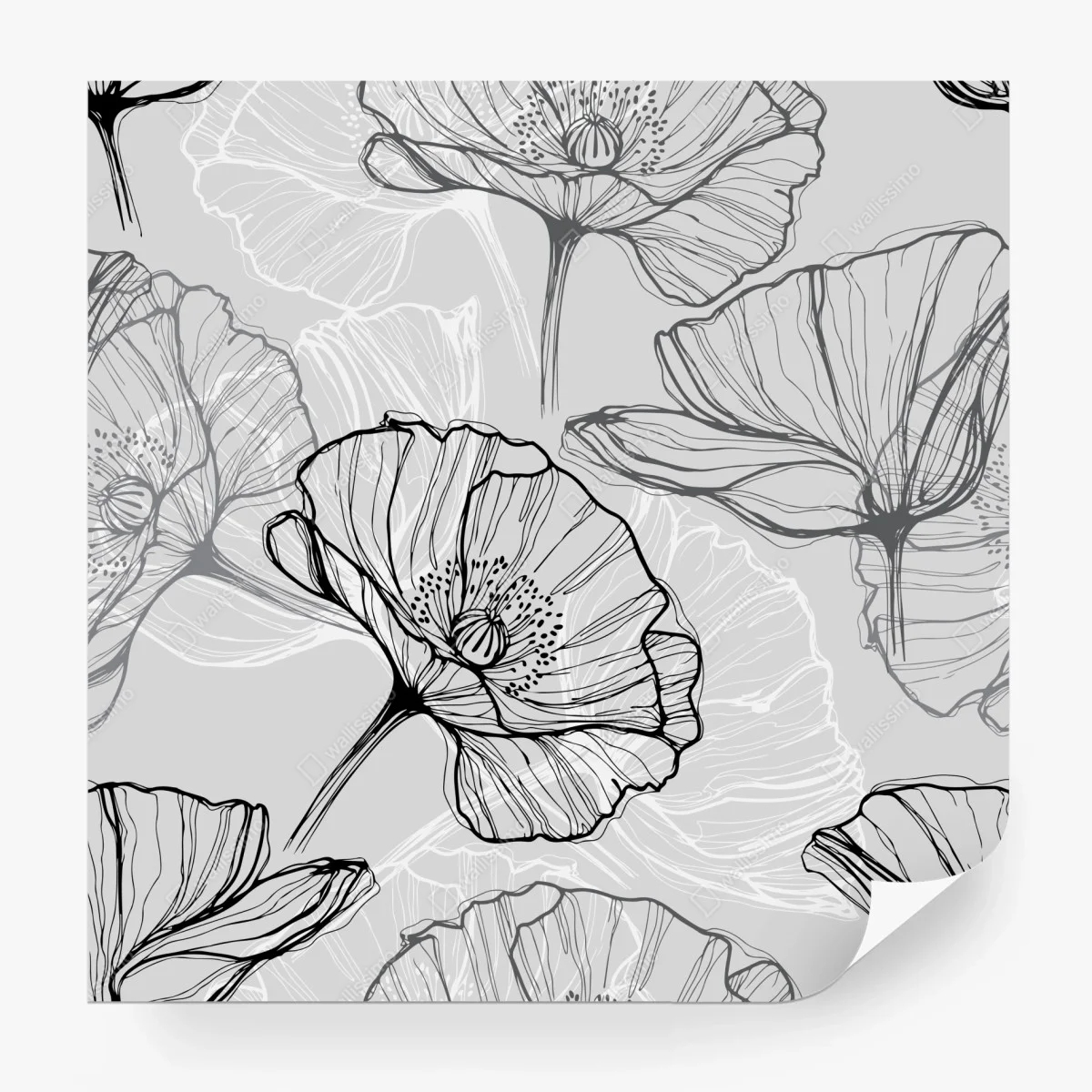 Papier peint motif pavots en dessin au trait noir et gris – Wallnifity® Papier peint motif pavots en dessin au trait noir et gris – Wallnifity®