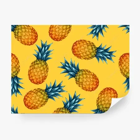 Papier peint motif ananas tropicaux sur fond jaune – Wallnifity®