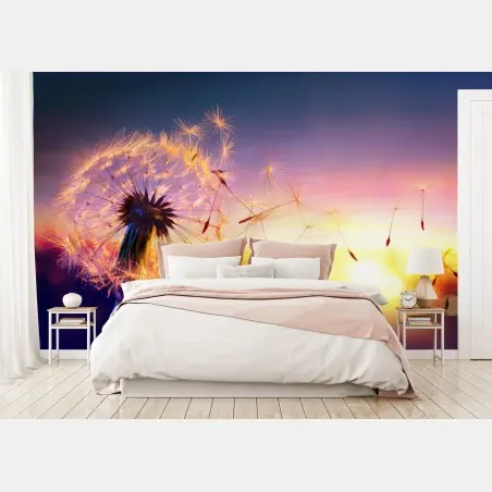 Papier peint pissenlit emporté par le vent au coucher de soleil – Wallnifity®