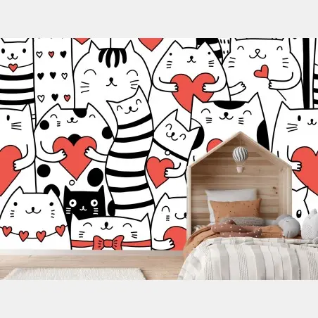 Papier peint motif chats et cœurs mignons – Wallnifity®