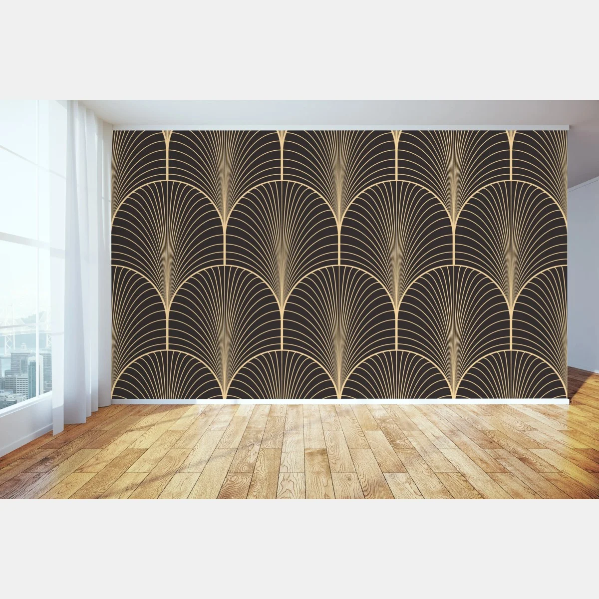 Papier peint motif art déco doré sur fond noir – Wallnifity® Papier peint motif art déco doré sur fond noir – Wallnifity®