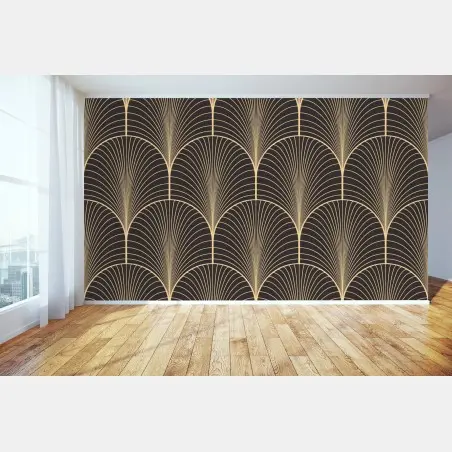 Papier peint motif art déco doré sur fond noir – Wallnifity®