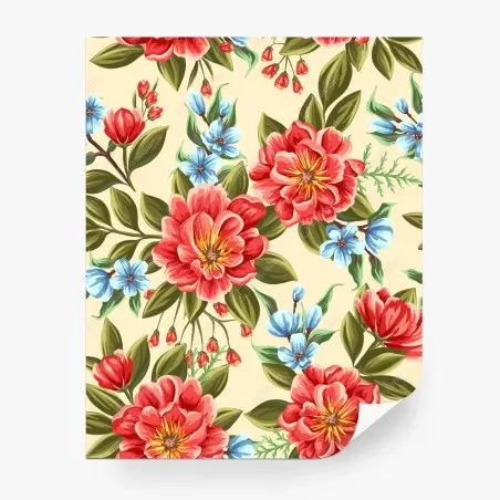 Papier peint motif floral aquarelle aux grandes fleurs rouges – Wallnifity®