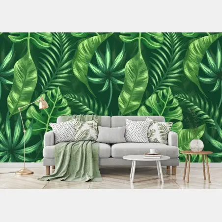 Papier peint motif tropical de feuilles vertes – Wallnifity®