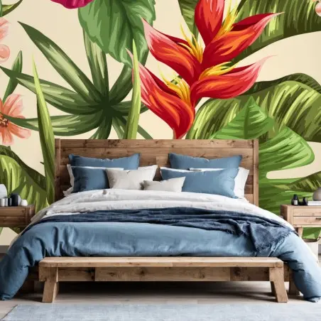 Papier peint motif tropical floral coloré – Wallnifity®