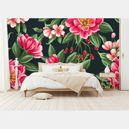 Papier peint motif floral aquarelle aux pivoines roses – Wallnifity®