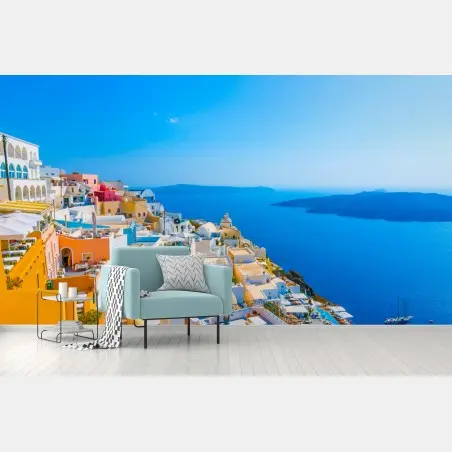 Papier peint vue panoramique sur la caldeira de Santorin – Wallnifity®