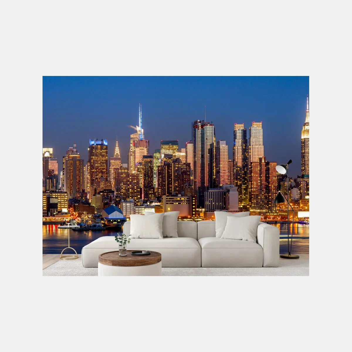 Papier peint horizon nocturne de New York illuminé – Wallnifity® Papier peint horizon nocturne de New York illuminé – Wallnifity®