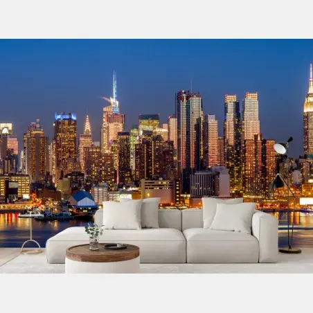 Papier peint horizon nocturne de New York illuminé – Wallnifity®