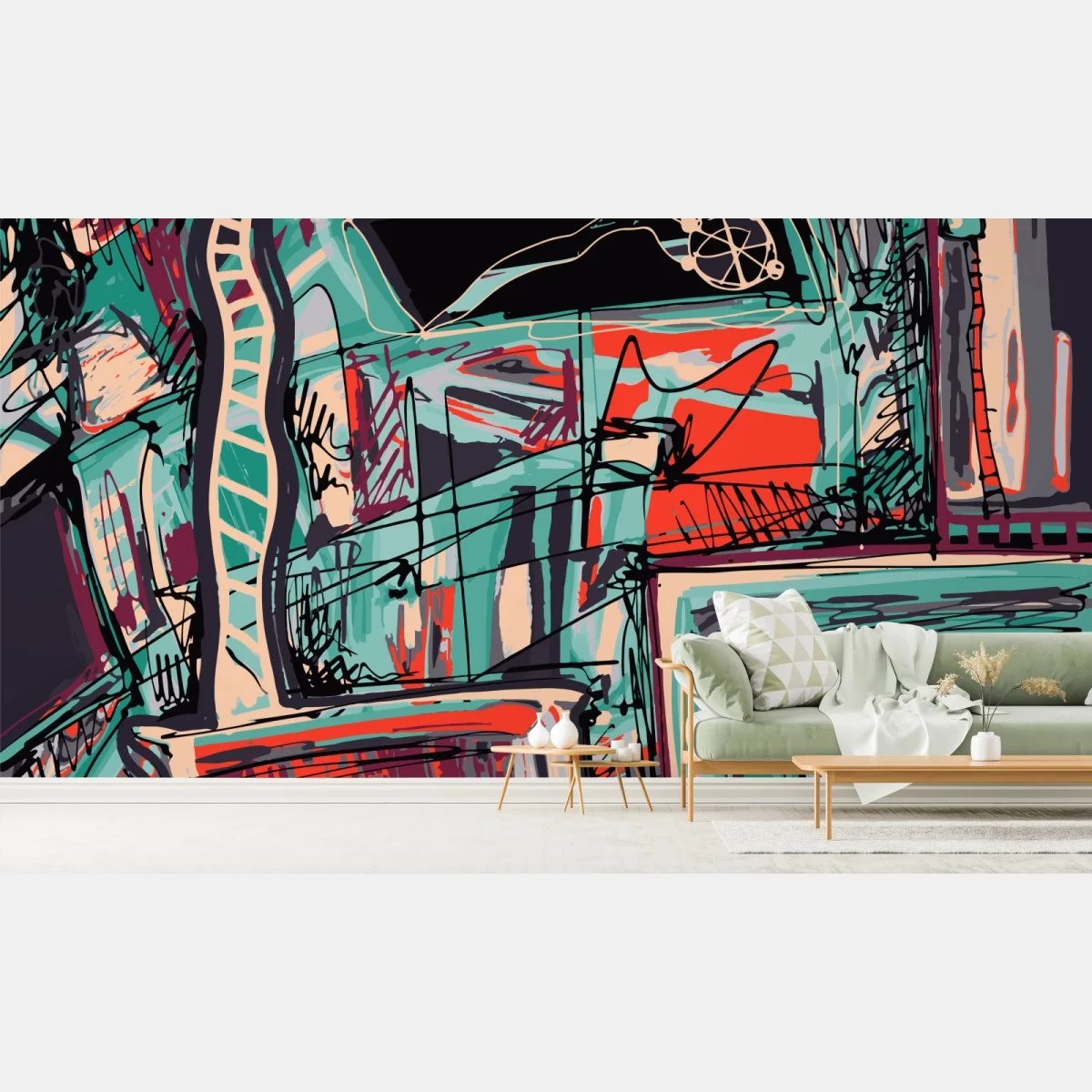 Papier peint composition urbaine abstraite colorée – Wallnifity® Papier peint composition urbaine abstraite colorée – Wallnifity®