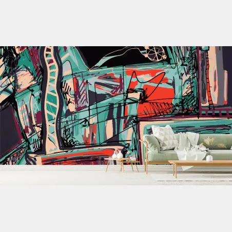 Papier peint composition urbaine abstraite colorée – Wallnifity®