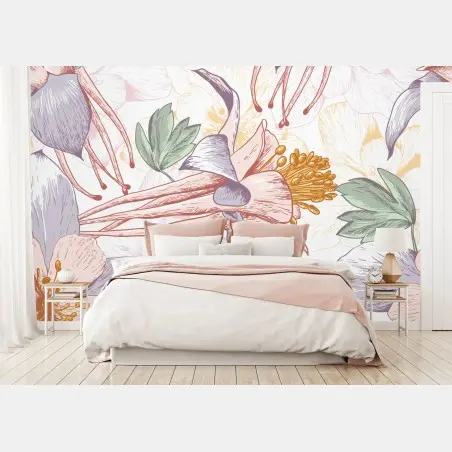 Papier peint motif floral pastel délicat pour décoration intérieure – Wallnifity®