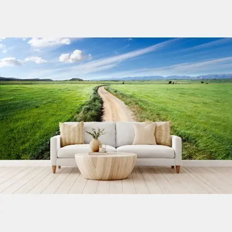Papier peint chemin campagnard sous ciel bleu – Wallnifity®