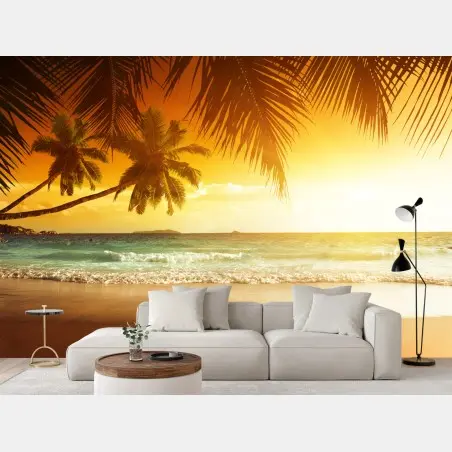 Papier peint coucher de soleil tropical sur la mer des Caraïbes – Wallnifity®