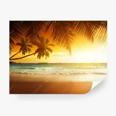 Papier peint coucher de soleil tropical sur la mer des Caraïbes – Wallnifity®