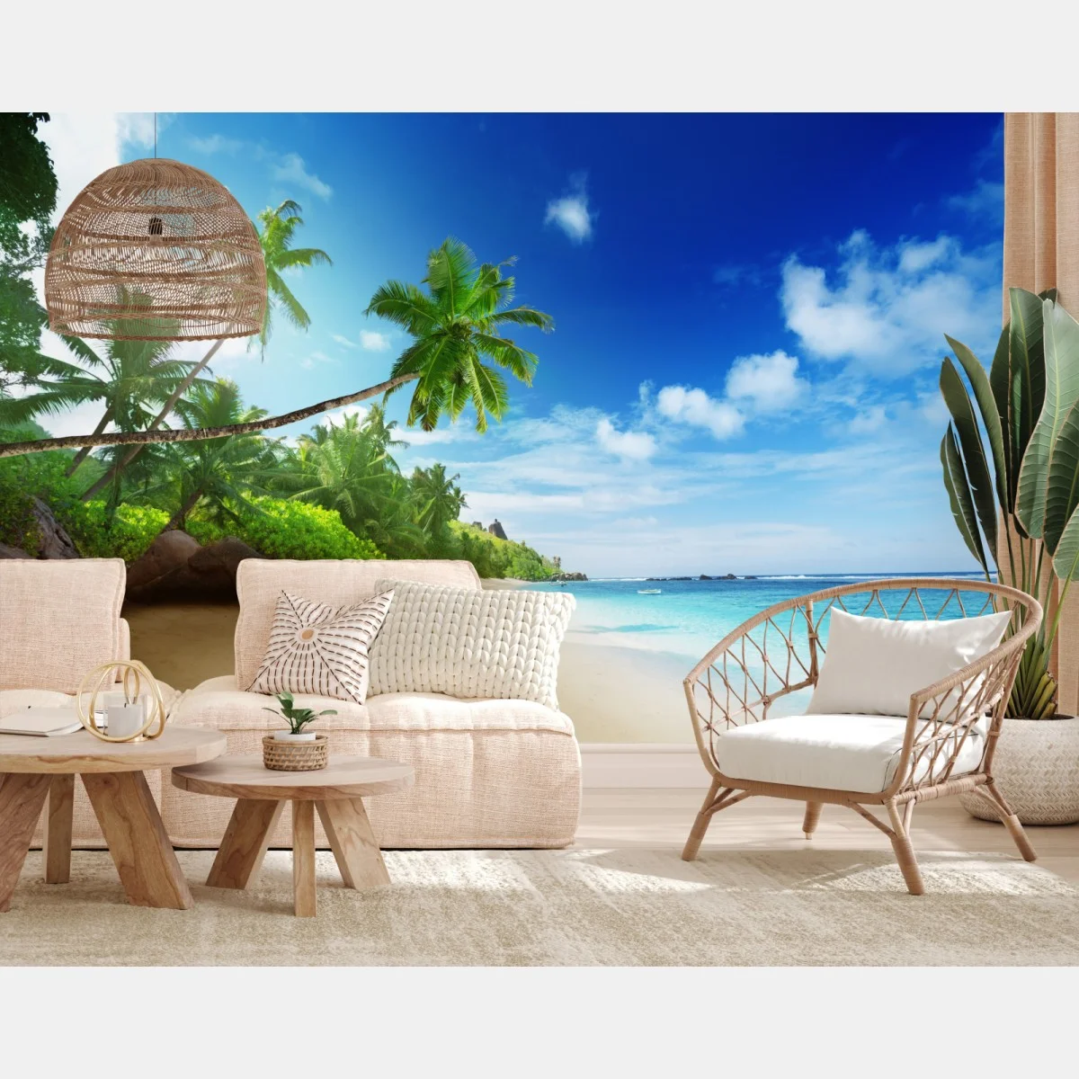Papier peint plage tropicale de Mahé au coucher du soleil – Wallnifity® Papier peint plage tropicale de Mahé au coucher du soleil – Wallnifity®