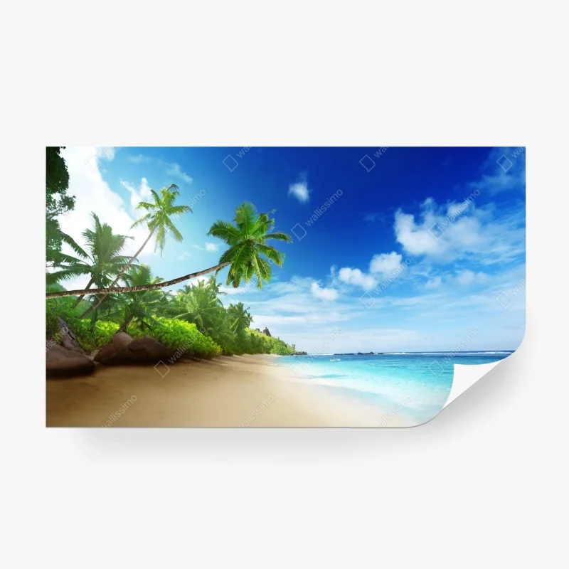Papier peint plage tropicale de Mahé au coucher du soleil – Wallnifity® Papier peint plage tropicale de Mahé au coucher du soleil – Wallnifity®