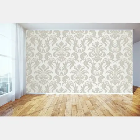 Papier peint motif damassé baroque beige et crème – Wallnifity®