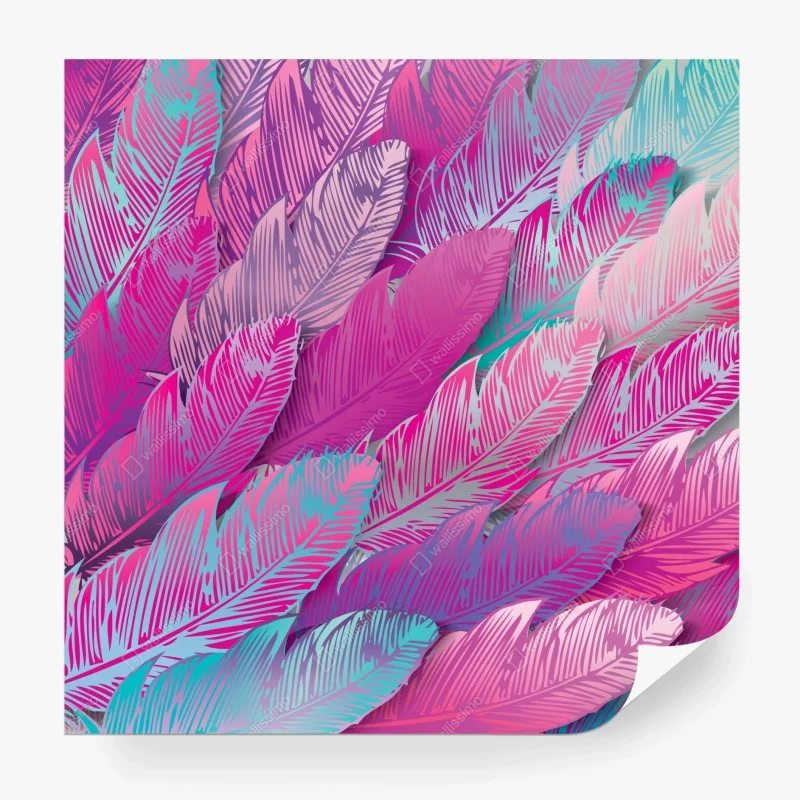 Papier peint motif plumes irisées rose et turquoise – Wallnifity®