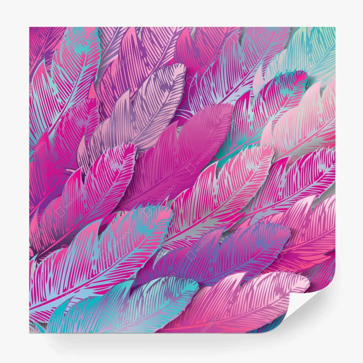 Papier peint motif plumes irisées rose et turquoise – Wallnifity®