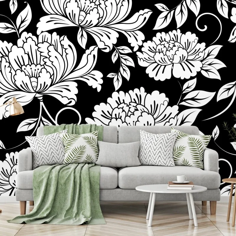 Papier peint motif floral noir et blanc élégant – Wallnifity® Papier peint motif floral noir et blanc élégant – Wallnifity®