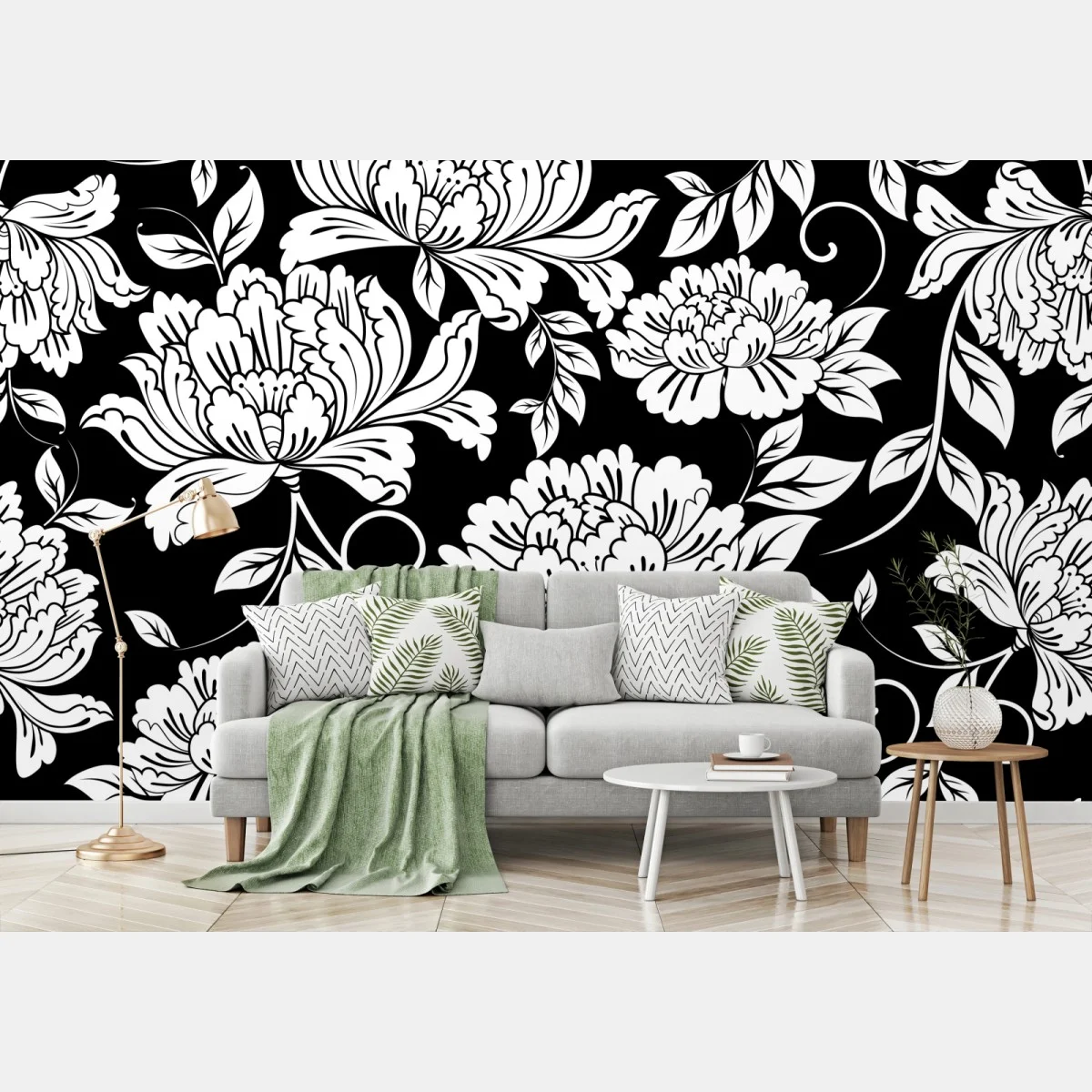 Papier peint motif floral noir et blanc élégant – Wallnifity® Papier peint motif floral noir et blanc élégant – Wallnifity®