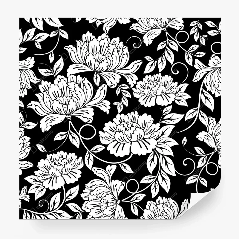 Papier peint motif floral noir et blanc élégant – Wallnifity® Papier peint motif floral noir et blanc élégant – Wallnifity®
