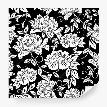 Papier peint motif floral noir et blanc élégant – Wallnifity®