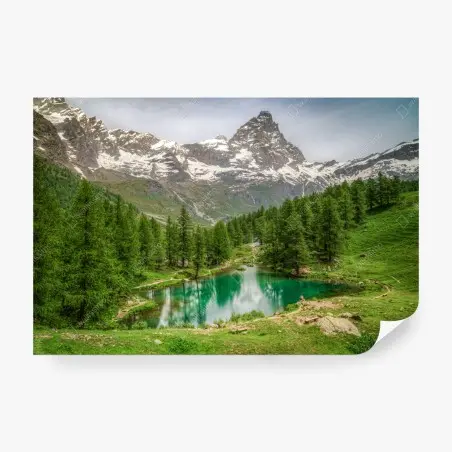 Papier peint lac bleu alpin de Cervinia – Wallnifity®