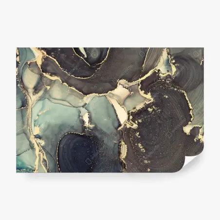 Papier peint abstraction luxueuse en encre alcool turquoise et or – Wallnifity®