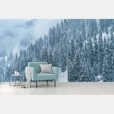 Papier peint forêt de sapins enneigée – Wallnifity®