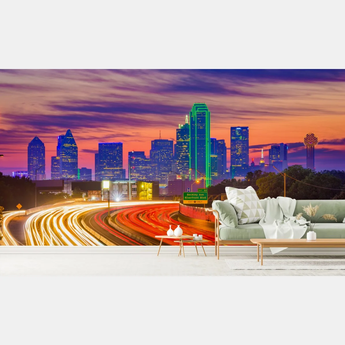 Papier peint ligne d'horizon de Dallas au crépuscule – Wallnifity® Papier peint ligne d'horizon de Dallas au crépuscule – Wallnifity®