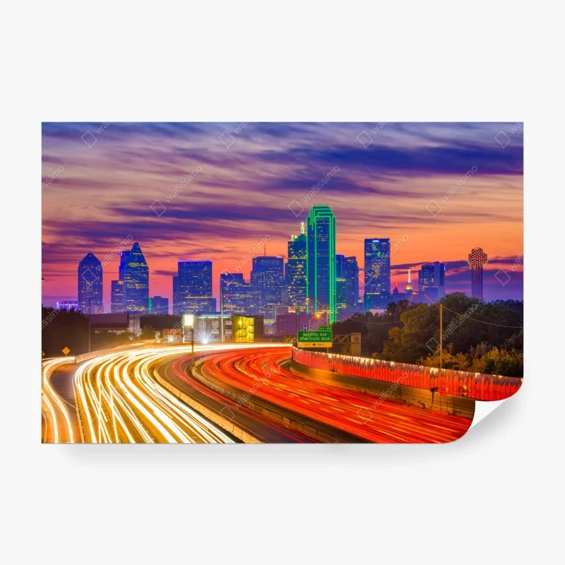 Papier peint ligne d'horizon de Dallas au crépuscule – Wallnifity® Papier peint ligne d'horizon de Dallas au crépuscule – Wallnifity®