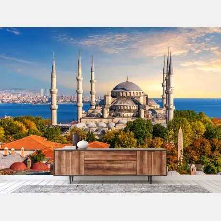 Papier peint panorama d'Istanbul avec mosquée historique – Wallnifity®