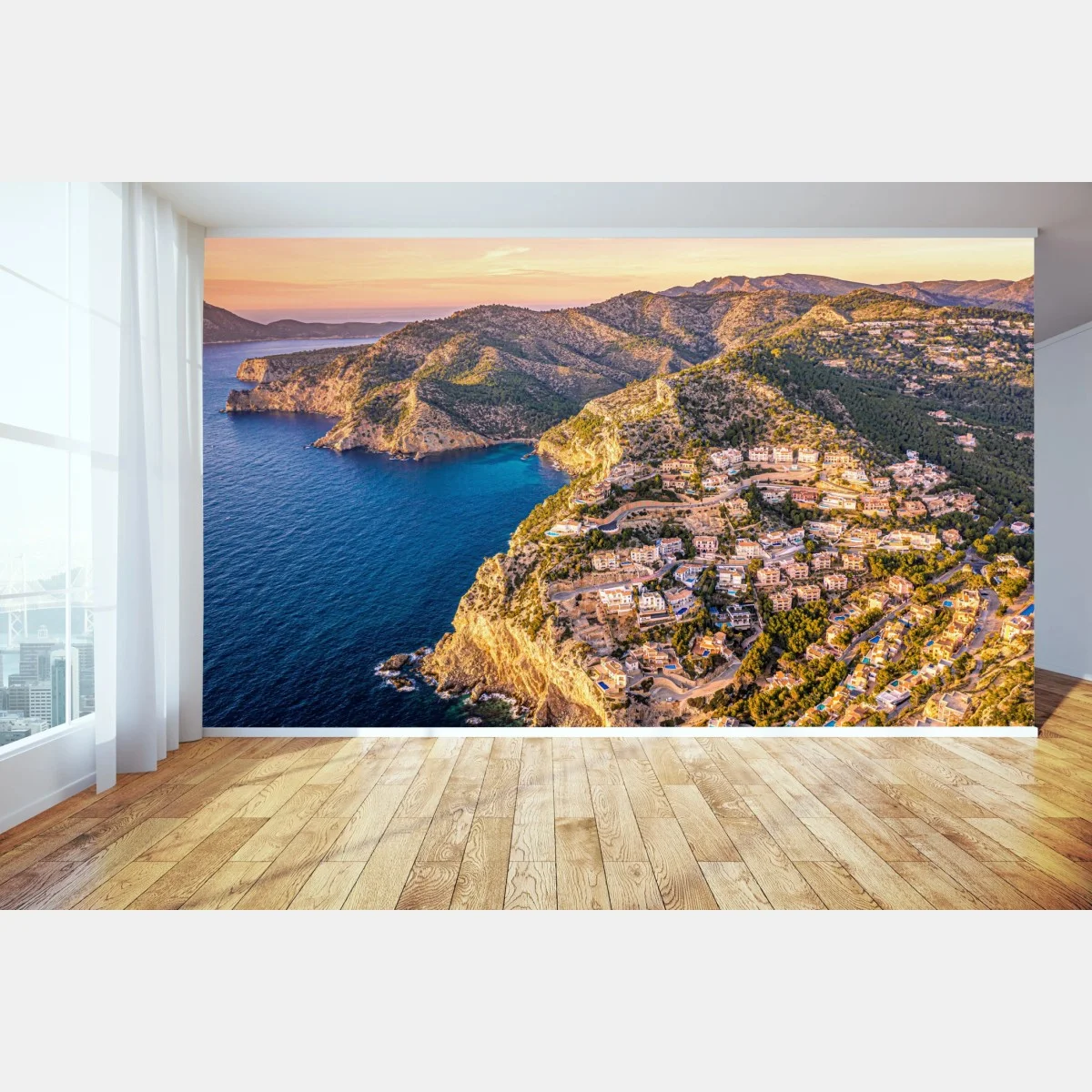 Papier peint villages perchés sur falaises au crépuscule – Wallnifity® Papier peint villages perchés sur falaises au crépuscule – Wallnifity®