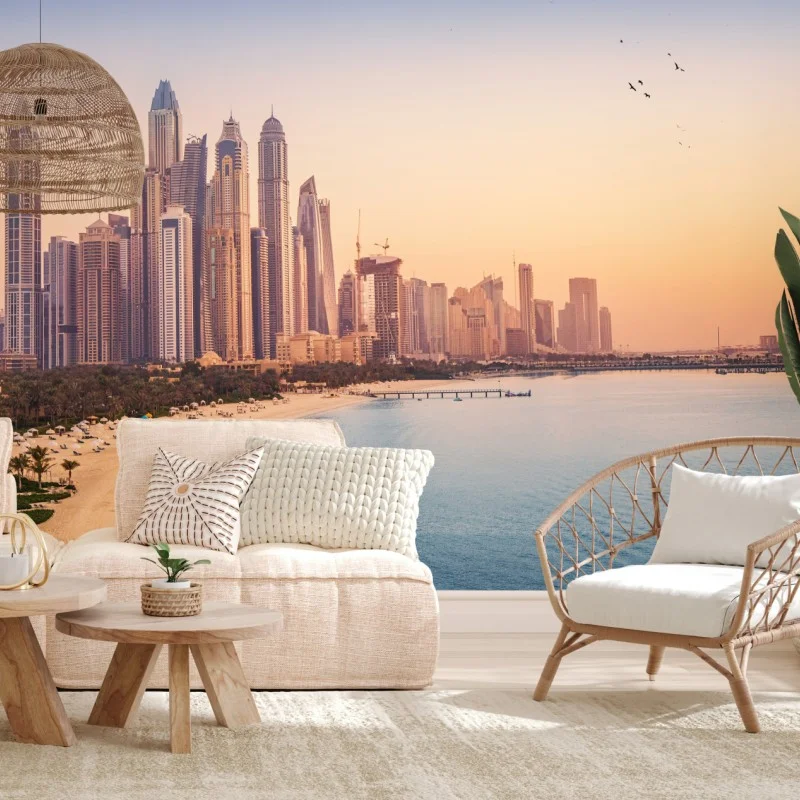Papier peint coucher de soleil sur le front de mer de Dubaï – Wallnifity® Papier peint coucher de soleil sur le front de mer de Dubaï – Wallnifity®