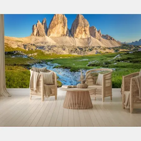 Papier peint lever de soleil sur les Tre Cime di Lavaredo, Dolomites – Wallnifity®
