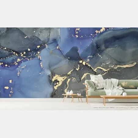 Papier peint paysage abstrait liquide aux reflets dorés – Wallnifity®