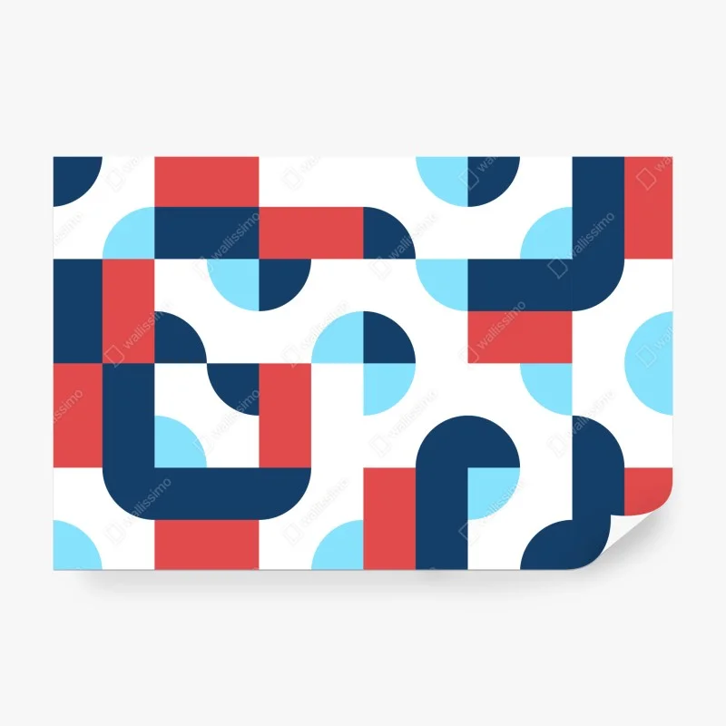 Papier peint motif géométrique moderne bleu et corail – Wallnifity®