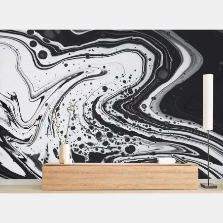 Papier peint abstraction marbrée en noir et blanc – Wallnifity®