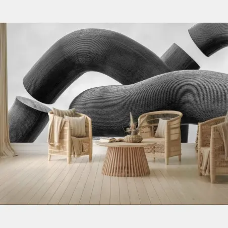 Papier peint ondes sculpturales en noir et blanc – Wallnifity®
