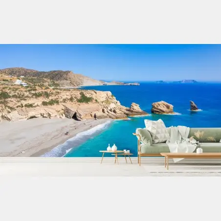 Papier peint falaises ensoleillées et eaux turquoise – Wallnifity®