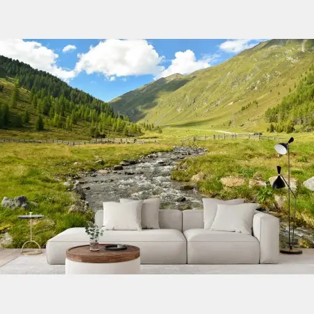Papier peint panorama alpin au bord du ruisseau – Wallnifity®